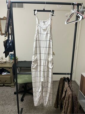 ASOS White Sleeveless Grid-Print Jumpsuit